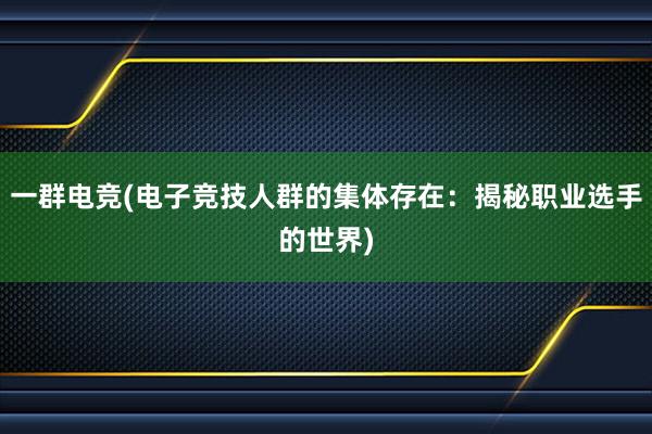 一群电竞(电子竞技人群的集体存在：揭秘职业选手的世界)