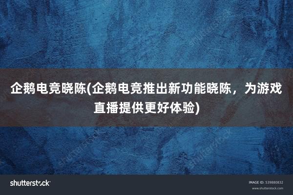 企鹅电竞晓陈(企鹅电竞推出新功能晓陈，为游戏直播提供更好体验)