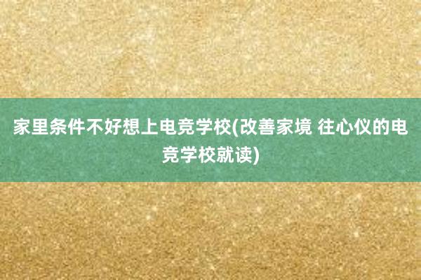 家里条件不好想上电竞学校(改善家境 往心仪的电竞学校就读)