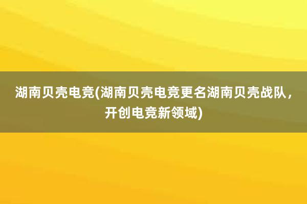 湖南贝壳电竞(湖南贝壳电竞更名湖南贝壳战队，开创电竞新领域)