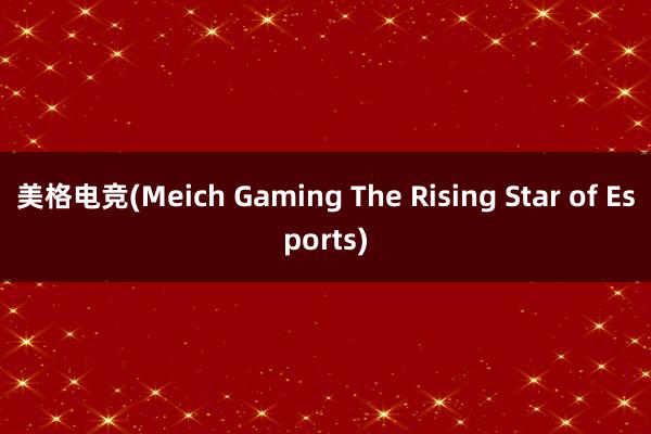 美格电竞(Meich Gaming The Rising Star of Esports)