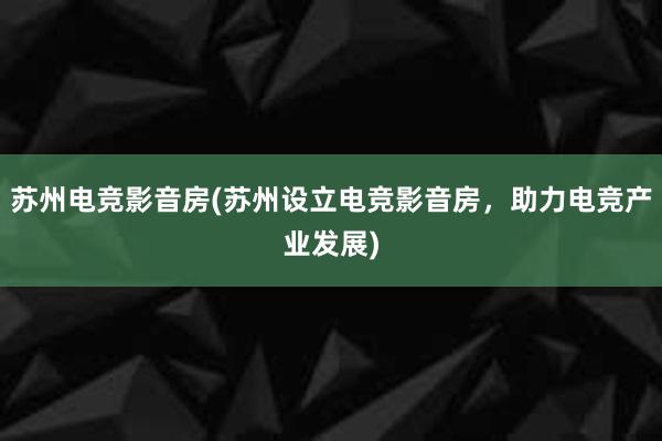 苏州电竞影音房(苏州设立电竞影音房，助力电竞产业发展)