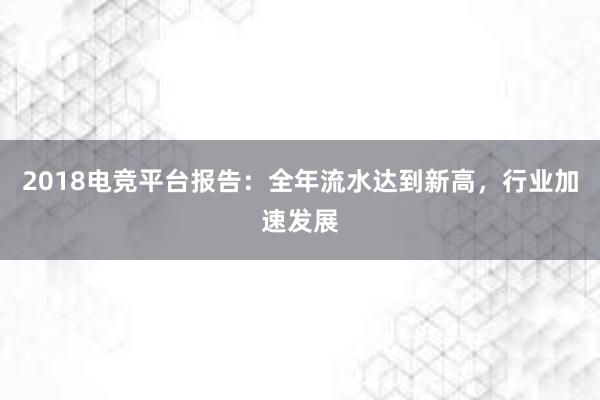 2018电竞平台报告：全年流水达到新高，行业加速发展